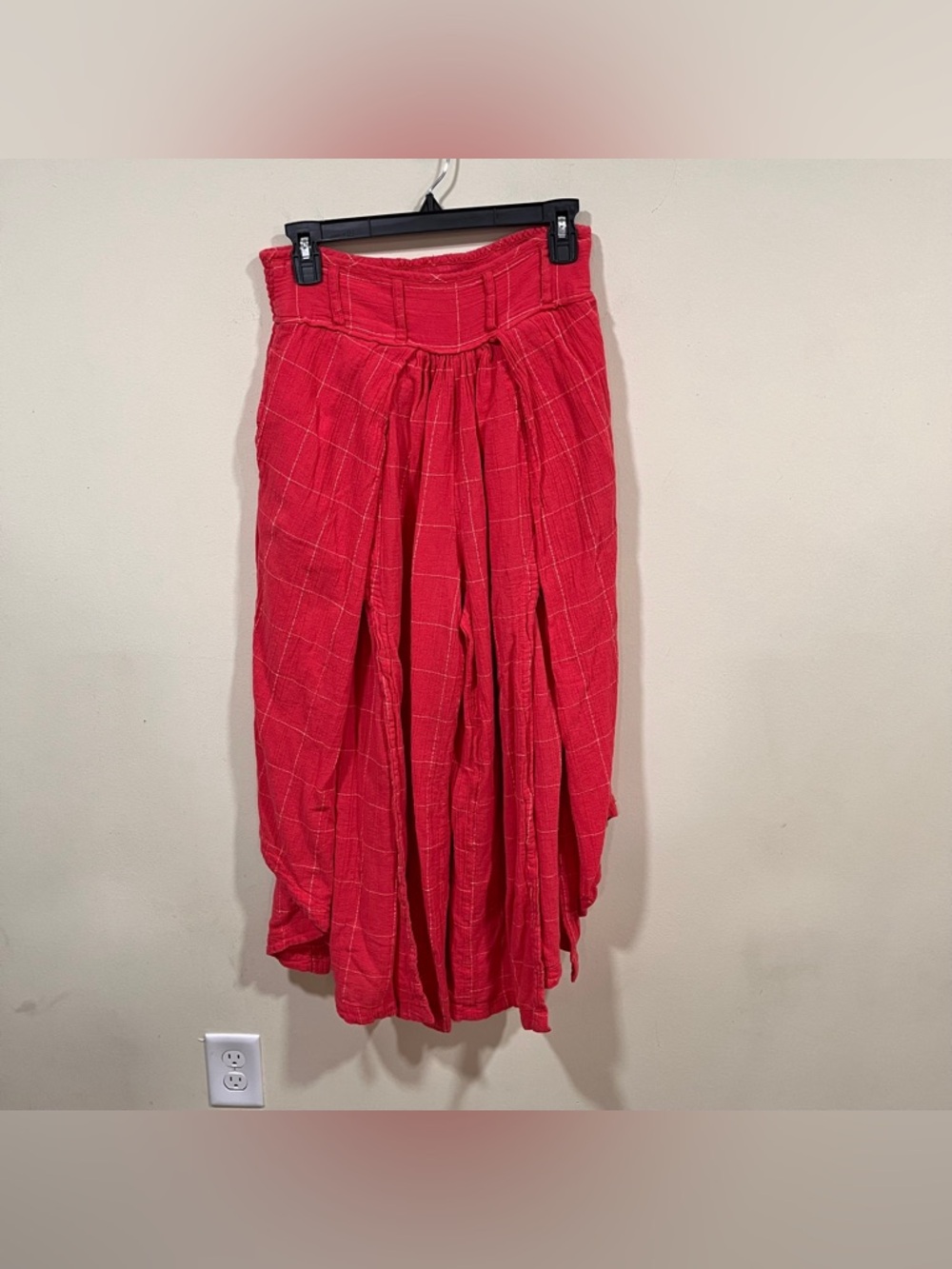Free People Lunar Cove Wide-Leg Pants Red Combo Sz small Boho Plaid - Picture 2 of 7